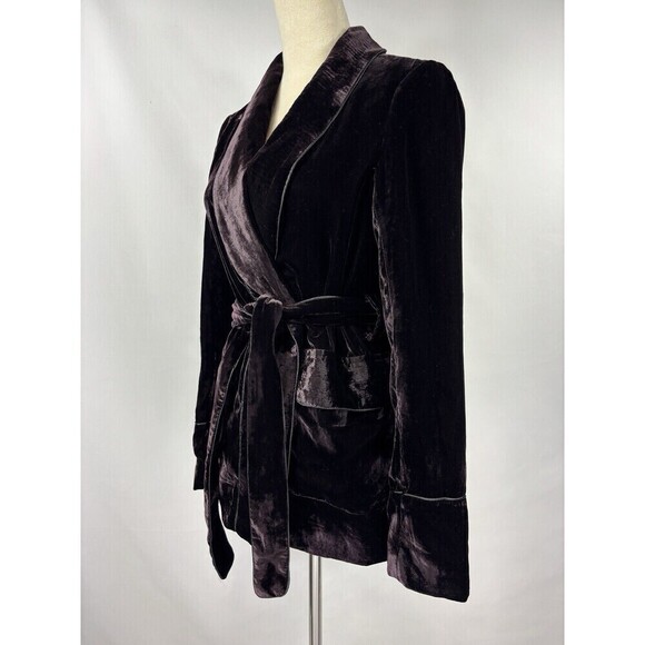 Amaryllis Anthropologie Spencer Velvet Smoking Jacket Blazer Dark Purple Small - Picture 2 of 13
